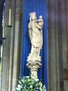 Virgin and Child Statue on site dedicated to Notre Dame de Paris.